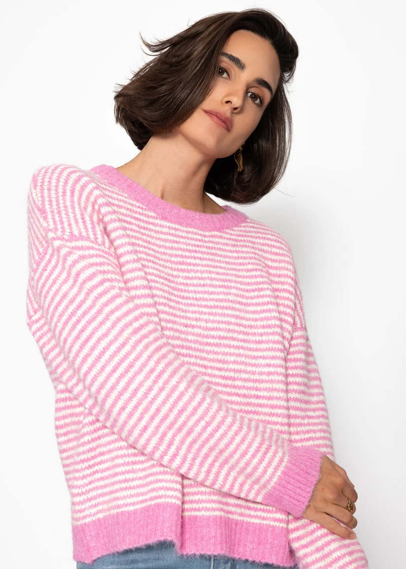 Gestreifter Pullover - rosa