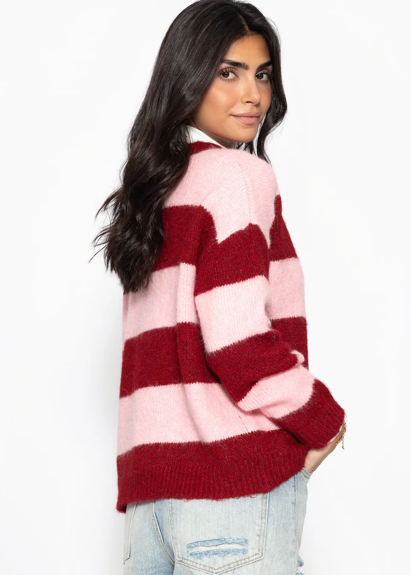 Cardigan mit Blockstreifen - burgundy