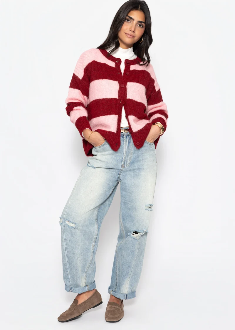 Cardigan mit Blockstreifen - burgundy