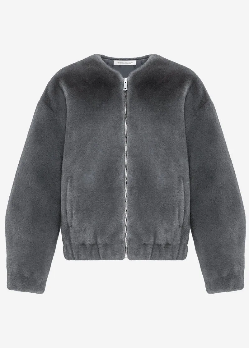 Bomberjacke aus Fellimitat - grau