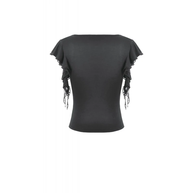 Gothic-Crop-Top für Damen mit floralem Spitzen-Patchwork und tiefem Ausschnitt