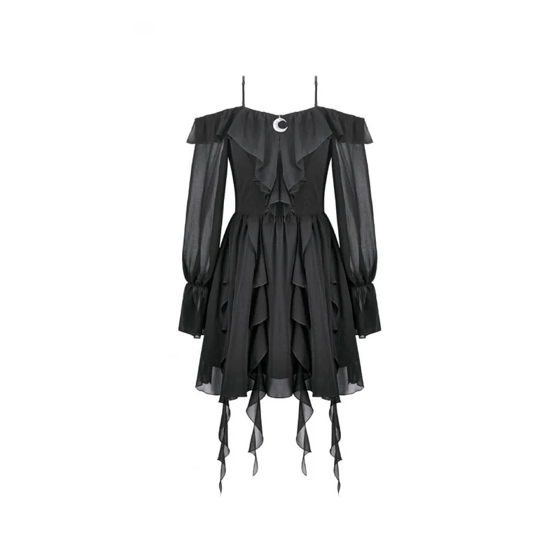 Gothic Moon Damen-Lagenkleid mit Rüschen und schulterfreiem Rock