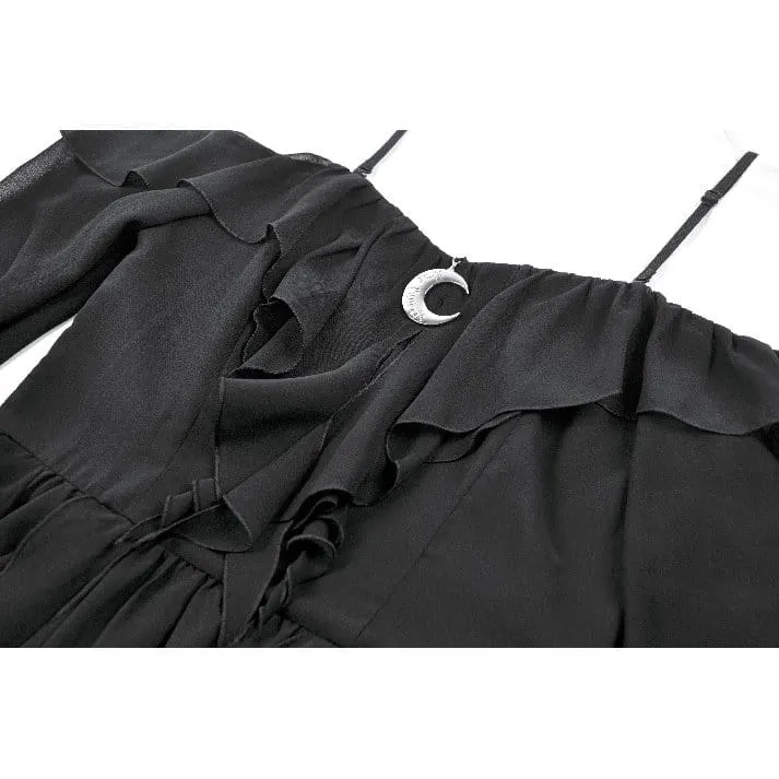 Gothic Moon Damen-Lagenkleid mit Rüschen und schulterfreiem Rock