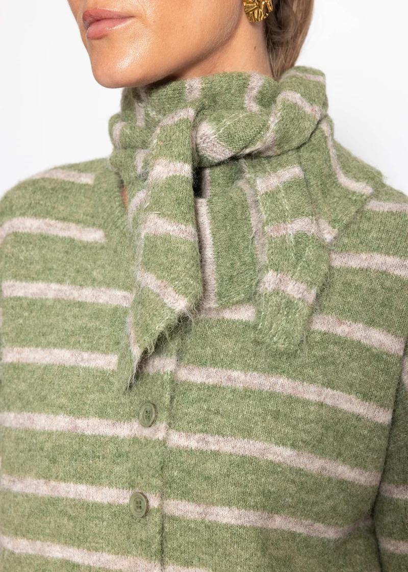 Gestreifter Cardigan mit Schal - khaki