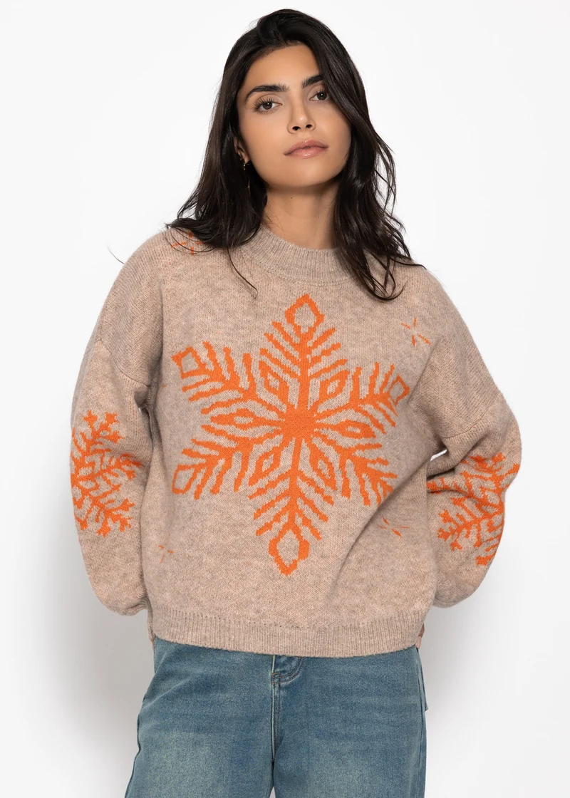 Pullover mit Schneeflocke - beige