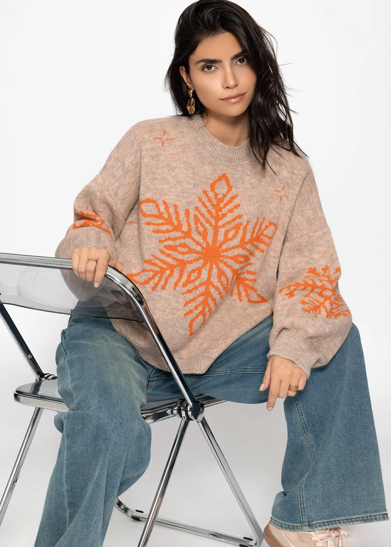 Pullover mit Schneeflocke - beige