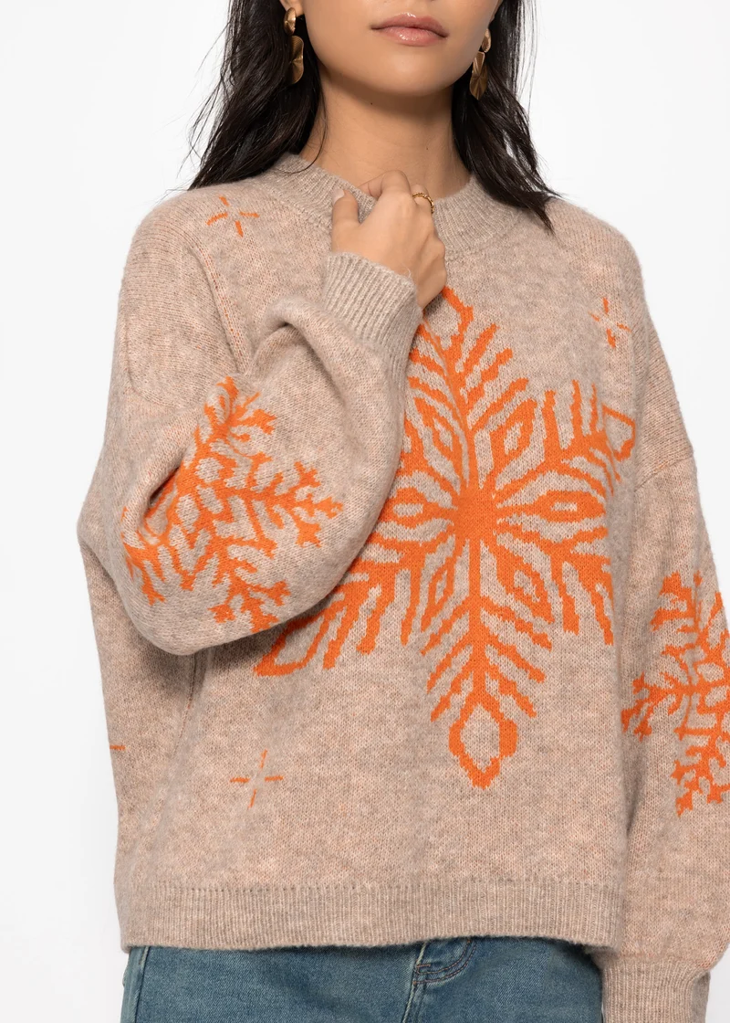 Pullover mit Schneeflocke - beige