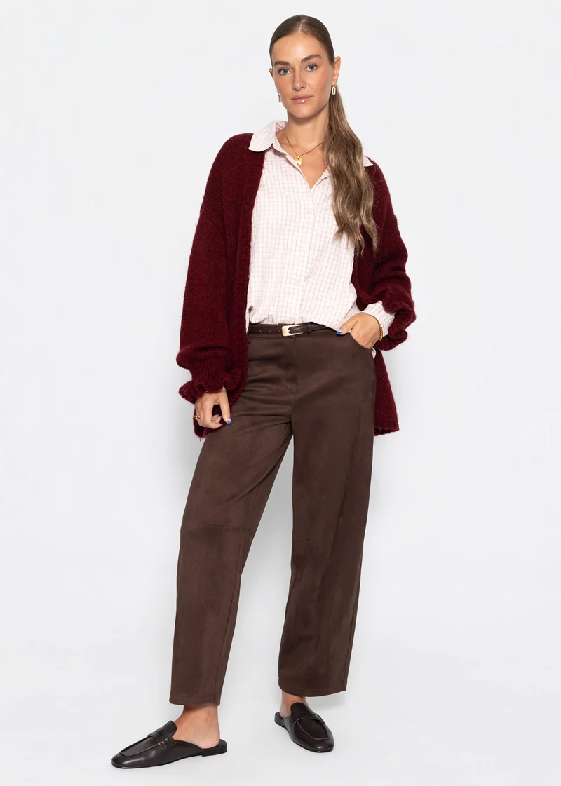 Oversize Cardigan mit Volantärmeln - burgundy