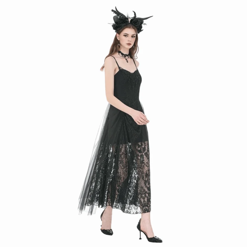 Gothic-Kleid mit floraler Spitze und Raffungen aus Mesh für Damen, Brautkleid
