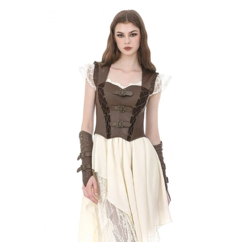 Steampunk-Weste für Damen mit Schnallenriemen, seitlichem Reißverschluss und Cut-Outs