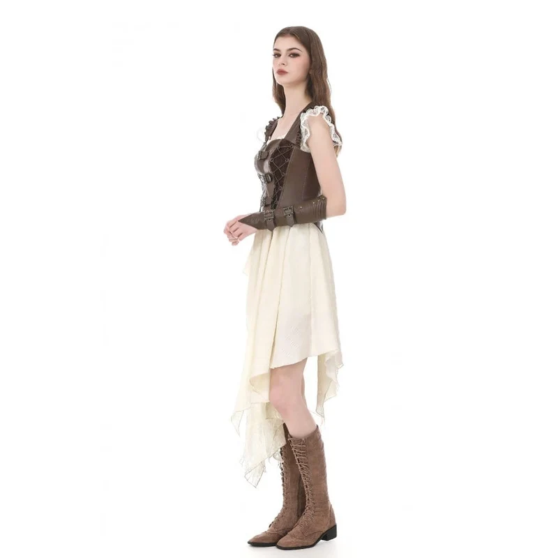 Steampunk-Weste für Damen mit Schnallenriemen, seitlichem Reißverschluss und Cut-Outs