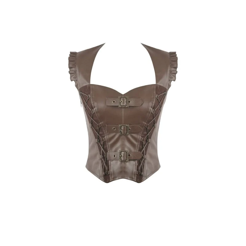 Steampunk-Weste für Damen mit Schnallenriemen, seitlichem Reißverschluss und Cut-Outs