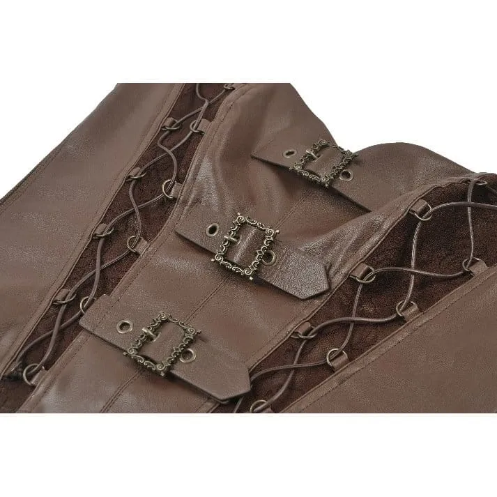 Steampunk-Weste für Damen mit Schnallenriemen, seitlichem Reißverschluss und Cut-Outs