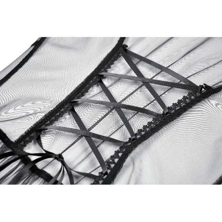 Gothic-Mantel für Damen mit Spitzenapplikationen, transparentem Design und ausgestellten Ärmeln