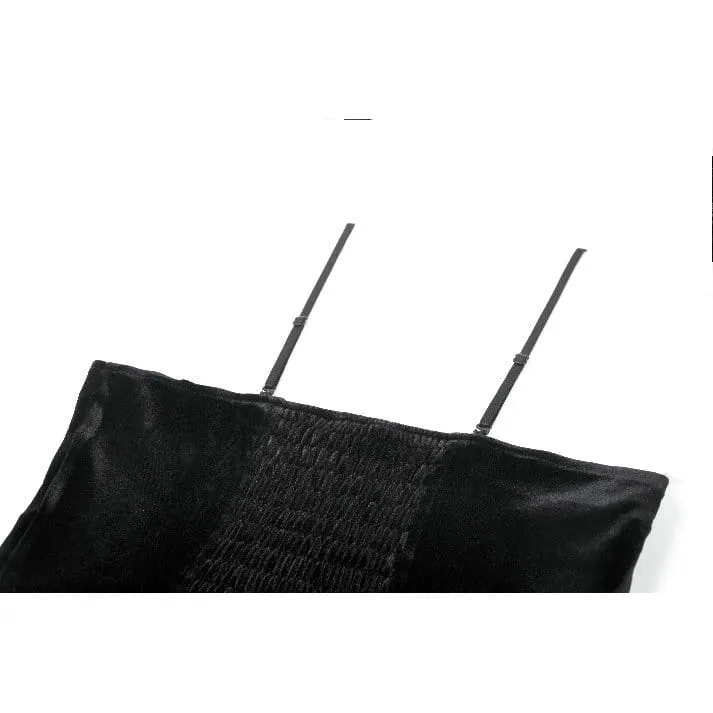 Gothic-T-Shirt aus Samt mit Kreuzverzierung und Rüschen für Damen