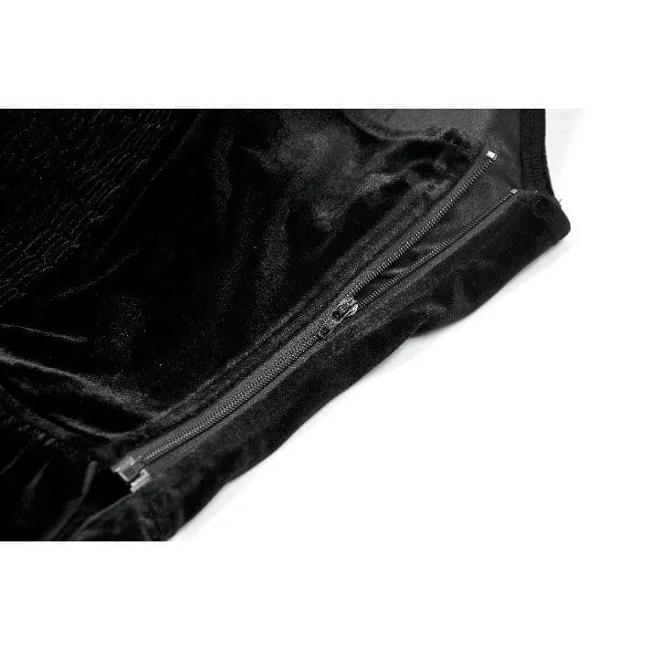 Gothic-T-Shirt aus Samt mit Kreuzverzierung und Rüschen für Damen