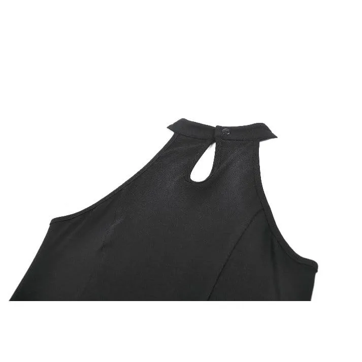 Punk-Tanktop mit gekreuzten Mesh-Einsätzen für Damen, Neckholder