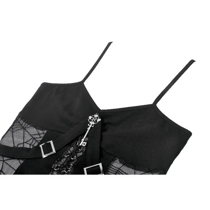 Gothic-Tanktop für Damen mit Spinnennetz-Motiv und Schnürung