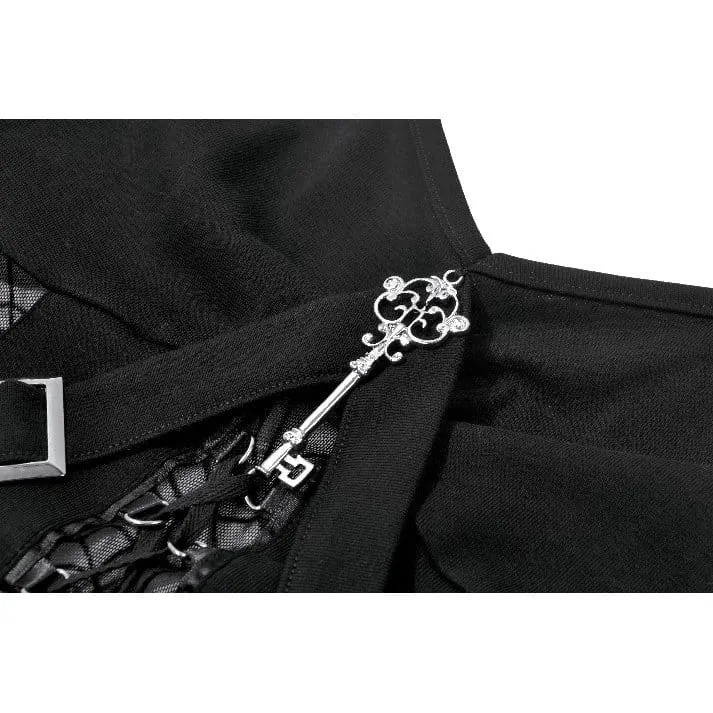 Gothic-Tanktop für Damen mit Spinnennetz-Motiv und Schnürung