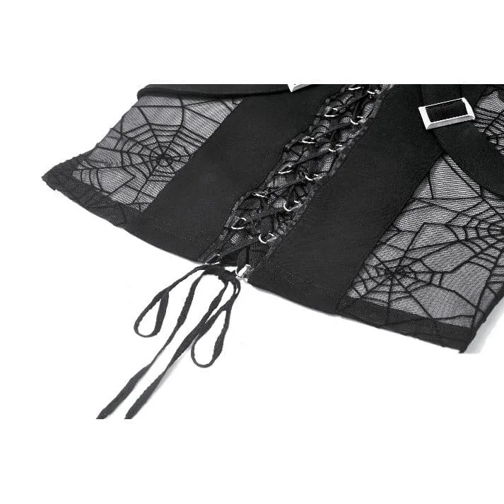 Gothic-Tanktop für Damen mit Spinnennetz-Motiv und Schnürung