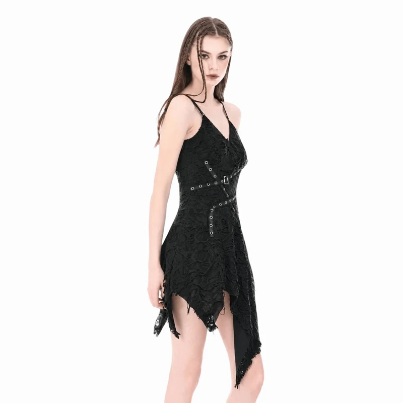 Punk-Slipkleid für Damen mit Ösenriemen und asymmetrischem Saum