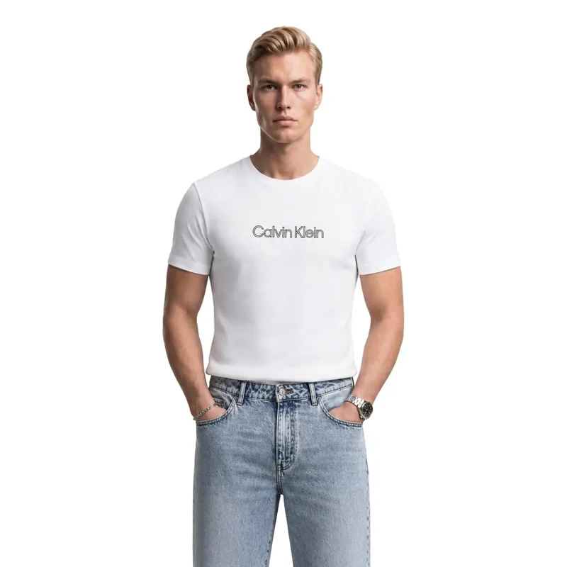 Calvin Klein Weißes Herren-T-Shirt aus Baumwolle mit Grafik