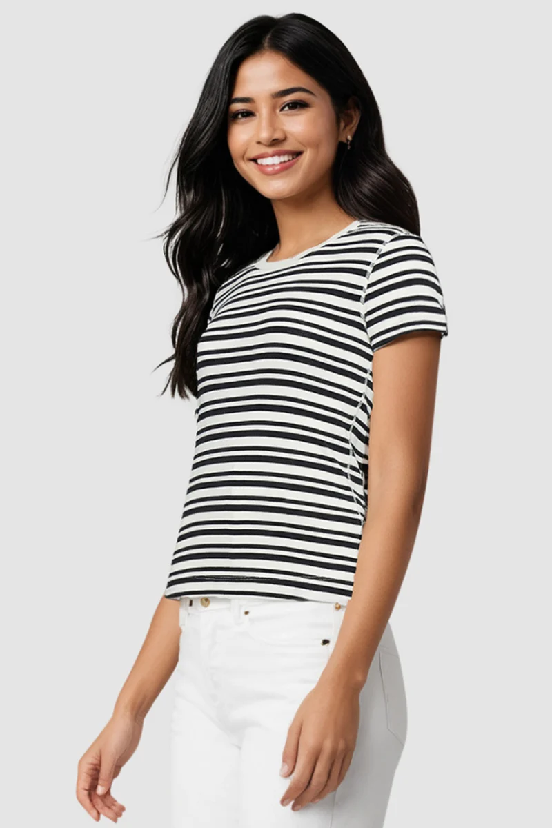 Crew-Neck Short Sleeve Tee | Black Beauty Mature Stripes