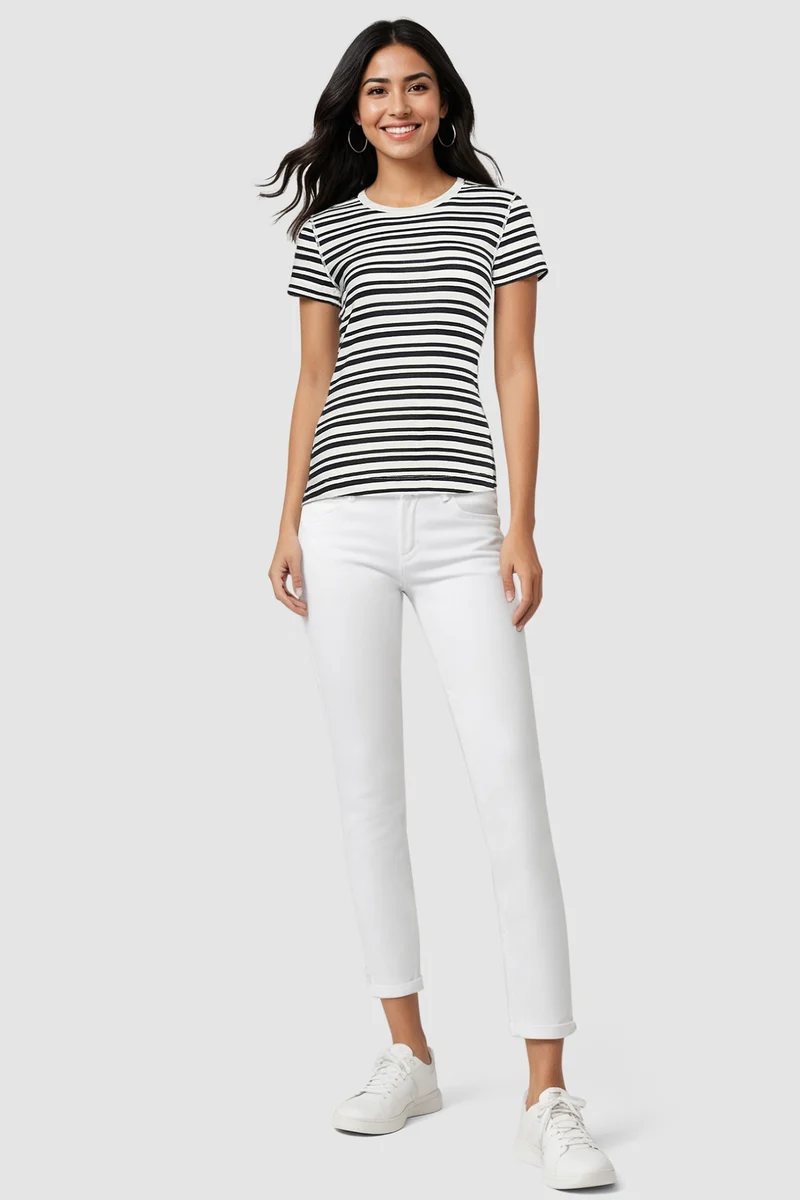 Crew-Neck Short Sleeve Tee | Black Beauty Mature Stripes