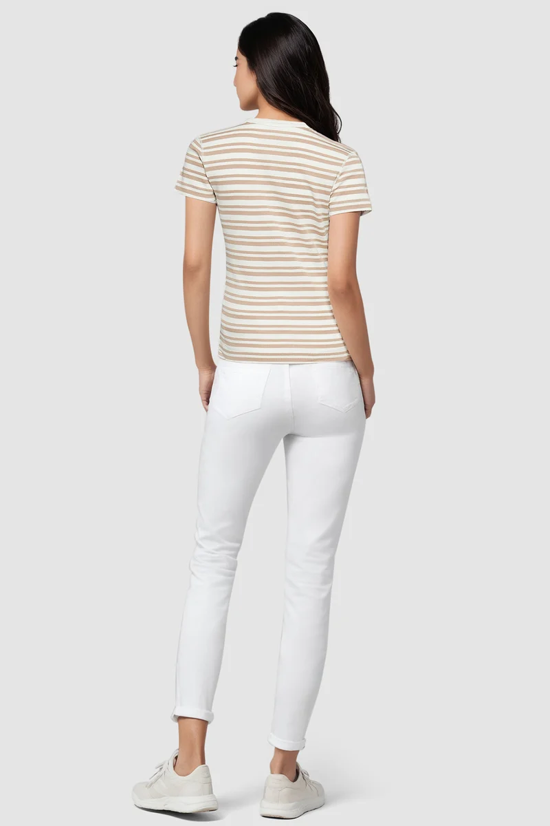 Crew-Neck Short Sleeve Tee | Light Taupe Mature Stripes