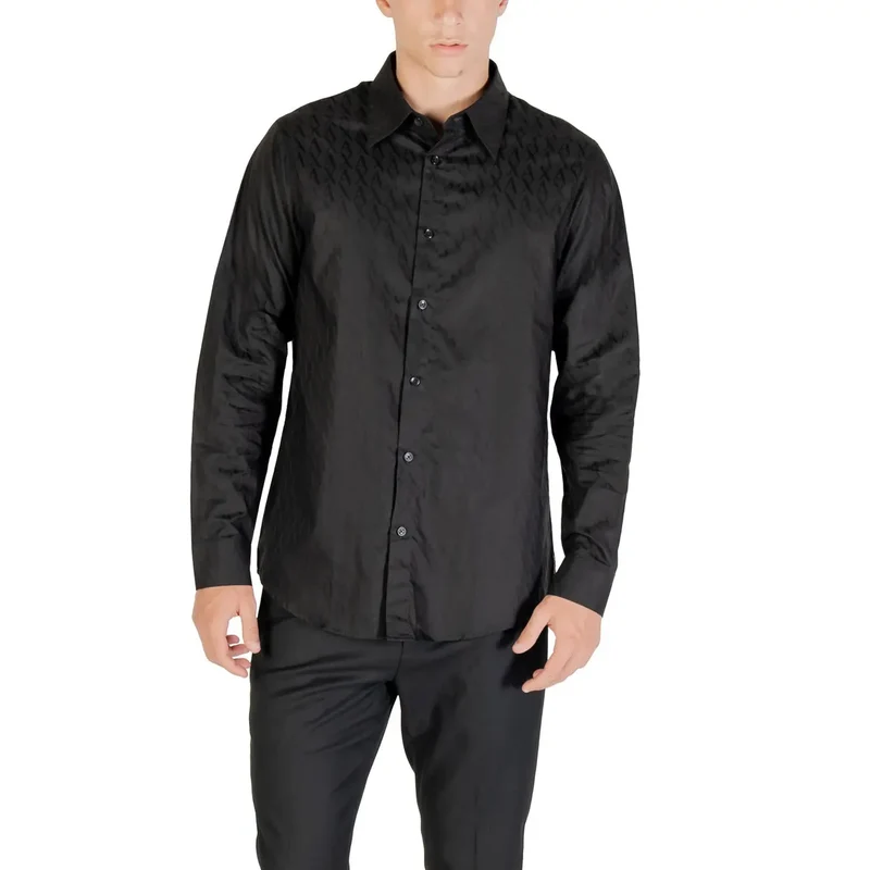 Armani Exchange Schwarzes Herren-Baumwollhemd, klassische Passform