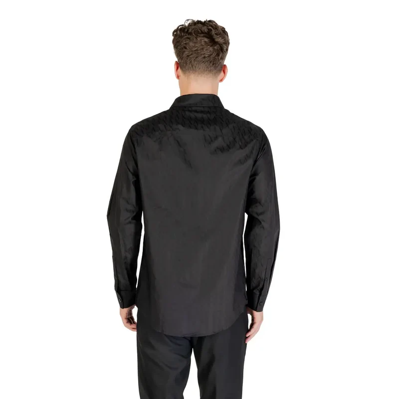 Armani Exchange Schwarzes Herren-Baumwollhemd, klassische Passform