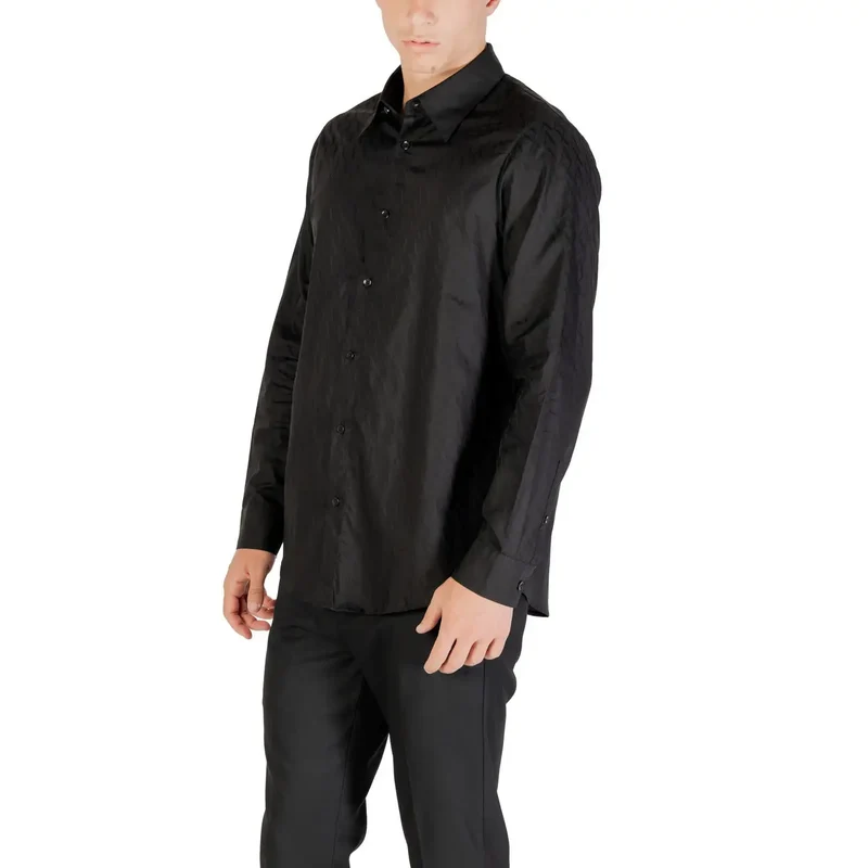 Armani Exchange Schwarzes Herren-Baumwollhemd, klassische Passform