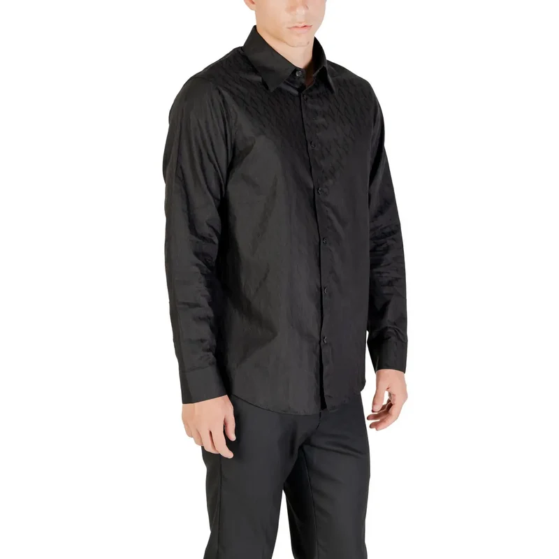 Armani Exchange Schwarzes Herren-Baumwollhemd, klassische Passform