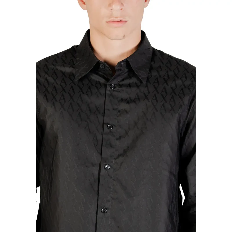 Armani Exchange Schwarzes Herren-Baumwollhemd, klassische Passform
