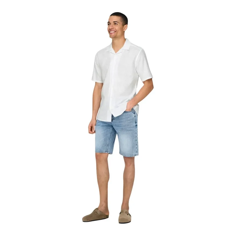 Only And Sons Herren-Resorthemd aus weißem Leinenmischgewebe