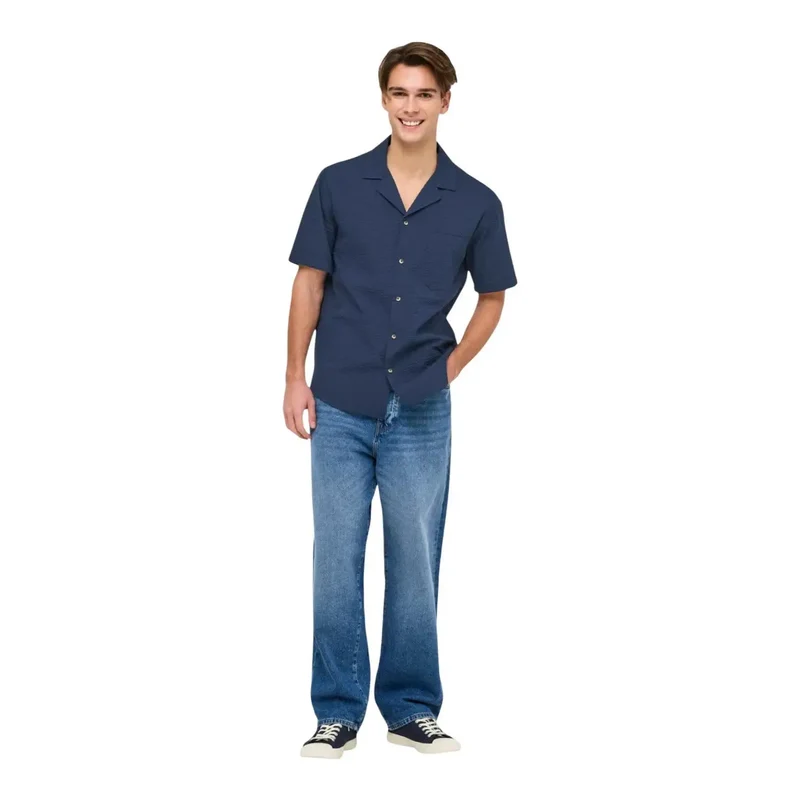 Only and Sons Herren-Resorthemd aus Baumwolle, Blau