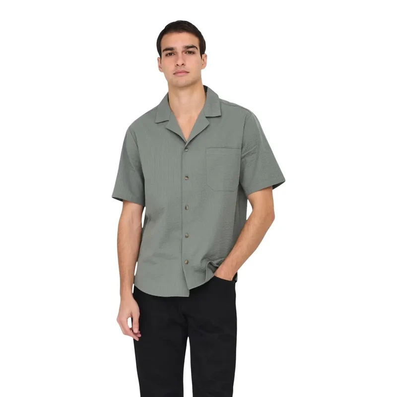 Only and Sons Herren-Resorthemd aus Baumwolle, Blau