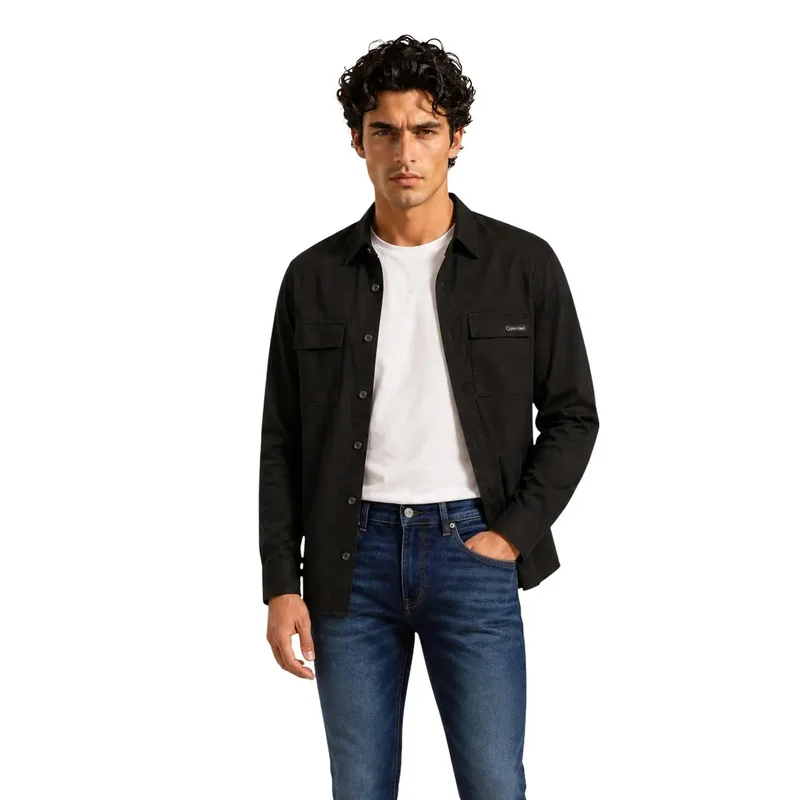 Calvin Klein Schwarzes Langarmshirt aus Baumwollmischgewebe für Herren