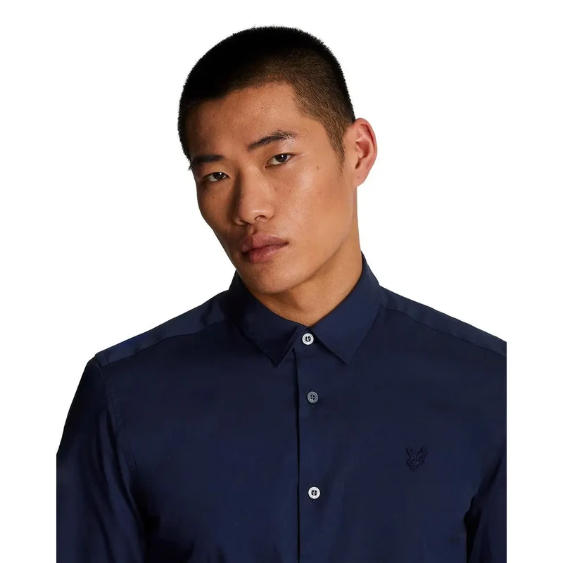 Lyle and Scott Herren Baumwollhemd Blau Langarm