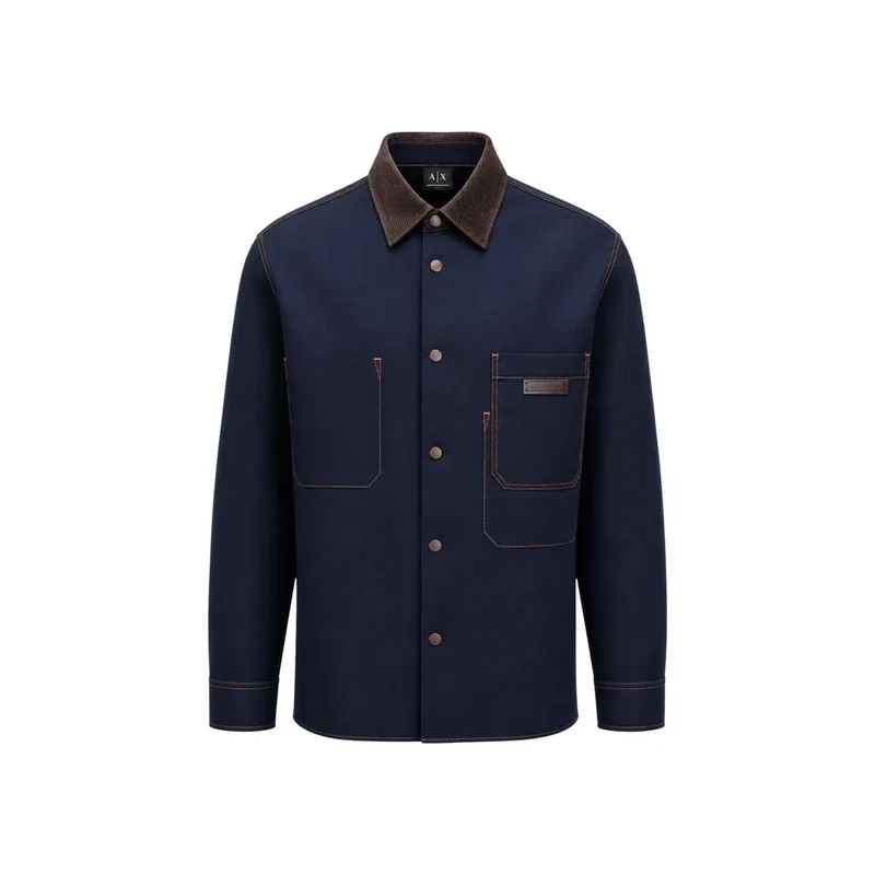 Armani Exchange Herren-Baumwollhemd, blau, klassisch, langärmelig
