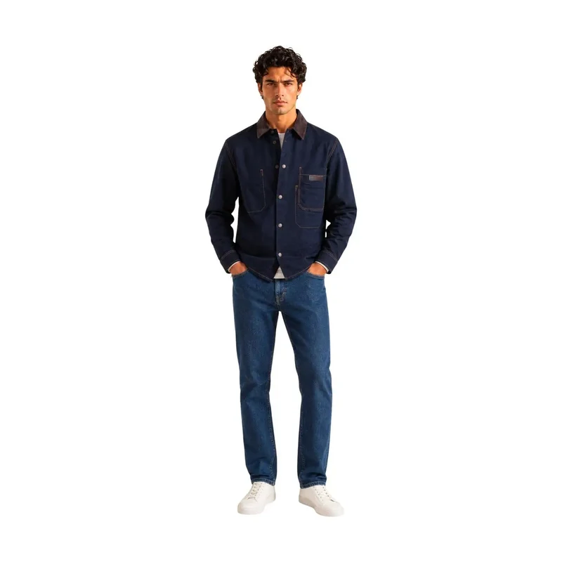 Armani Exchange Herren-Baumwollhemd, blau, klassisch, langärmelig