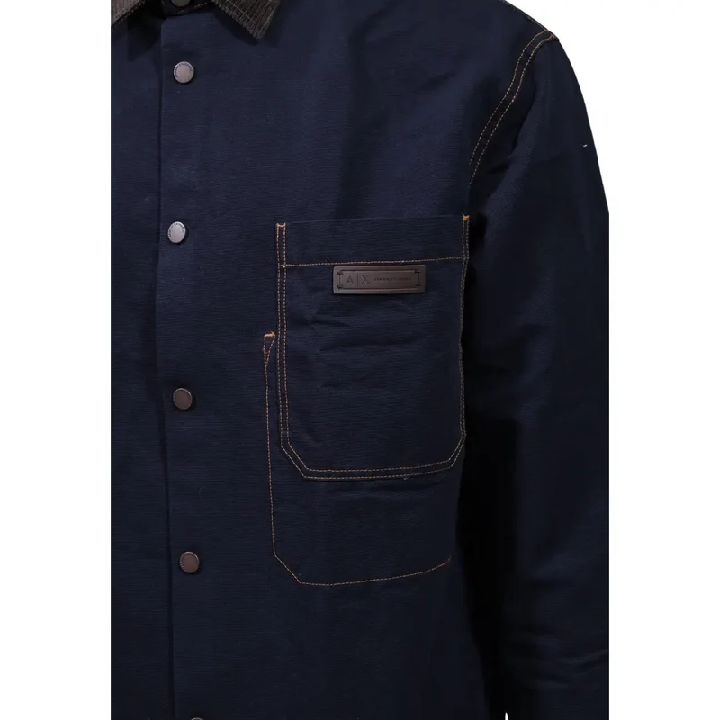 Armani Exchange Herren-Baumwollhemd, blau, klassisch, langärmelig
