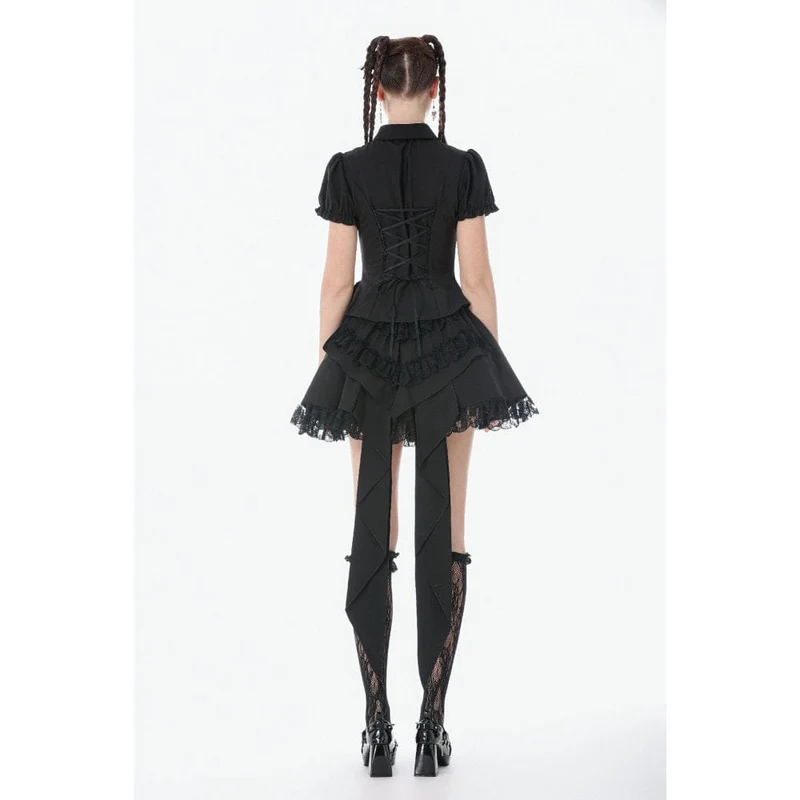 Gothic-Spitzenrock mit Rüschen und Schleppe für Damen