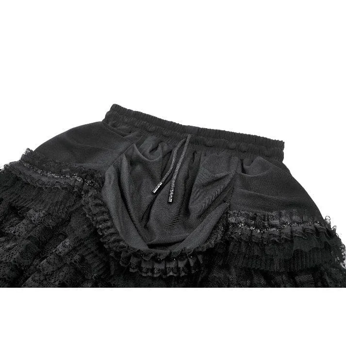 Gothic-Spitzenrock mit Rüschen und Schleppe für Damen