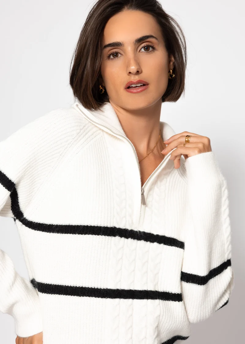 Pullover mit Reißverschluss am Kragen - offwhite