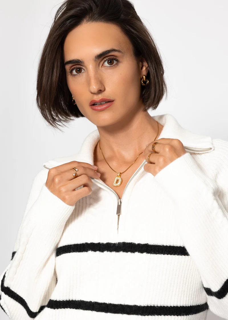 Pullover mit Reißverschluss am Kragen - offwhite