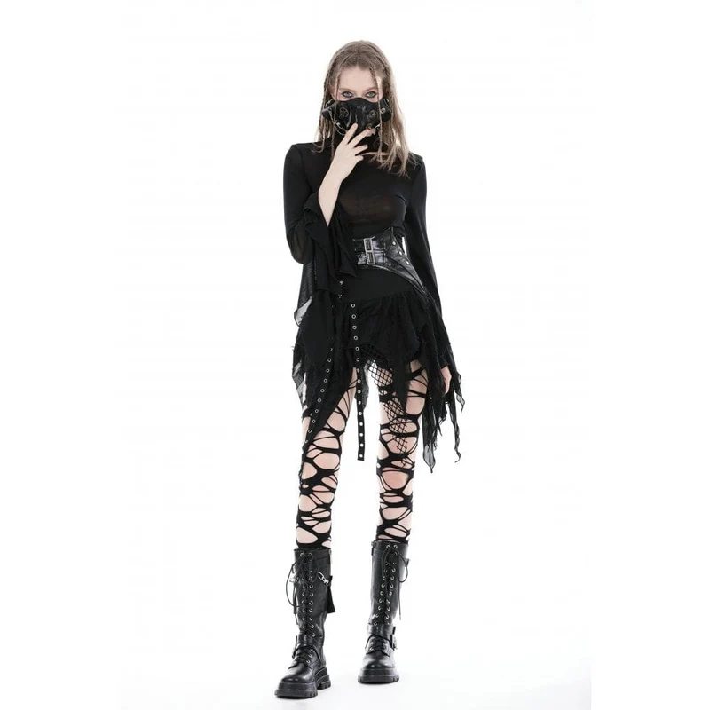 Unregelmäßiger, unbesäumter Punk-Rock für Damen mit hoher Taille