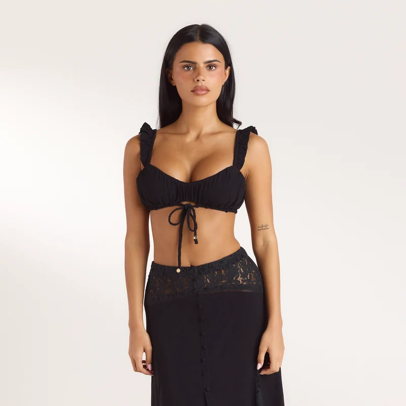 Gerüschtes Bralette - Schwarz