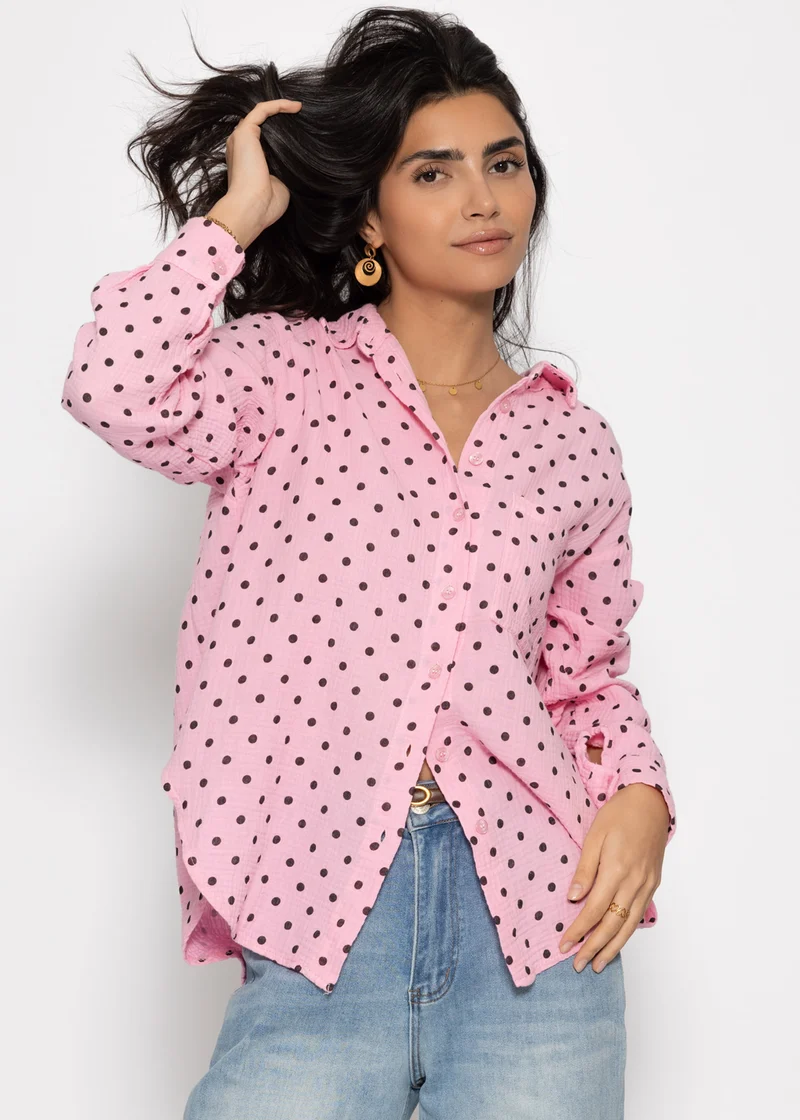 Musselin Hemdbluse mit Punkten - rosa