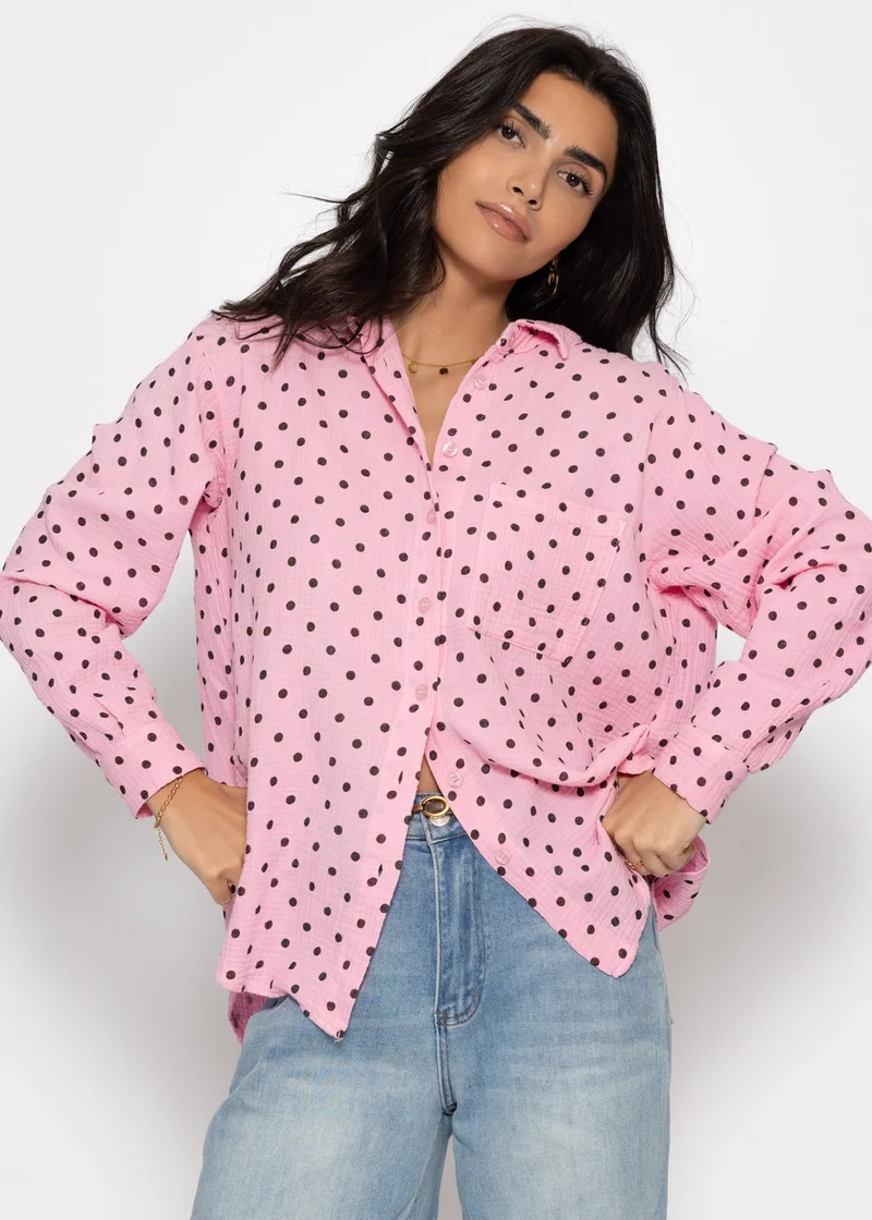 Musselin Hemdbluse mit Punkten - rosa